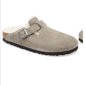 Birkenstock Genuine Shearling Lined Clog (stone coin suede)